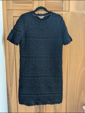 Boden Black Crochet Short Sleeve Shift Dress